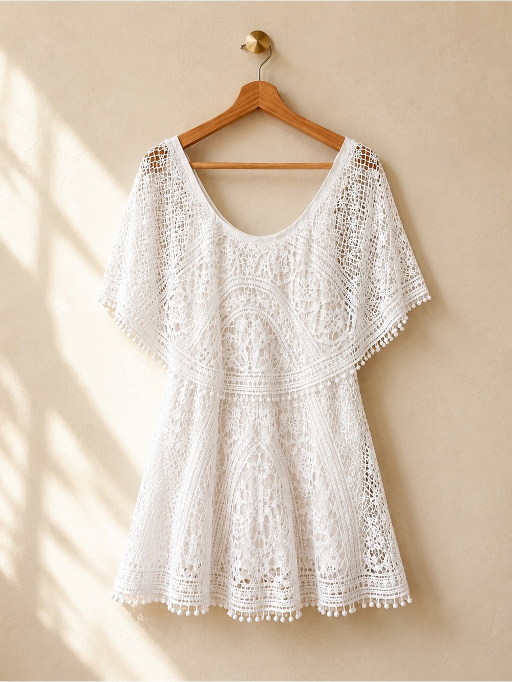 White Crochet Lace Mini Dress XCVI L Boho Resort Cottagecore Stretch NWOT
